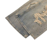 Vintage Distressed Wide Straight Leg Denim Jeans