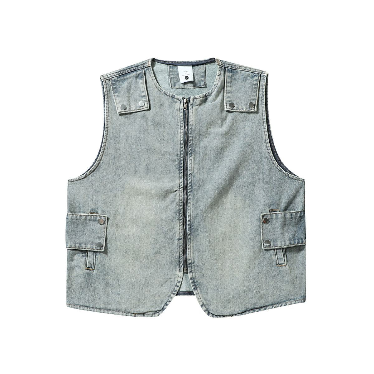 Relaxed Washed Zip-Up Denim Vest