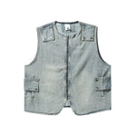 Relaxed Washed Zip-Up Denim Vest
