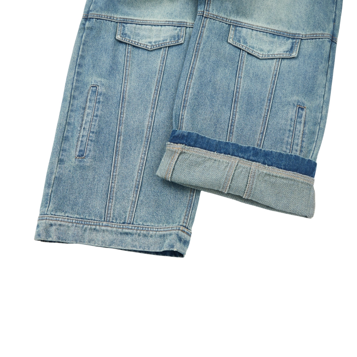 Washed Faux-Pocket Paneled Workwear Baggy Jeans