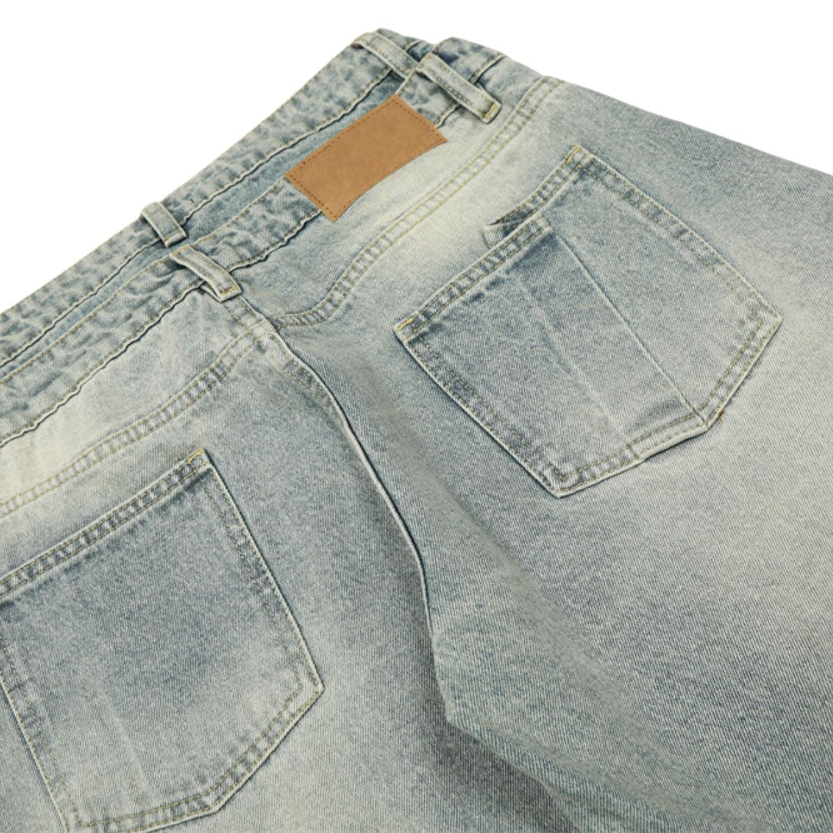 Men's Two-Tone Double Waist Denim Pants Washed Distressed Punk