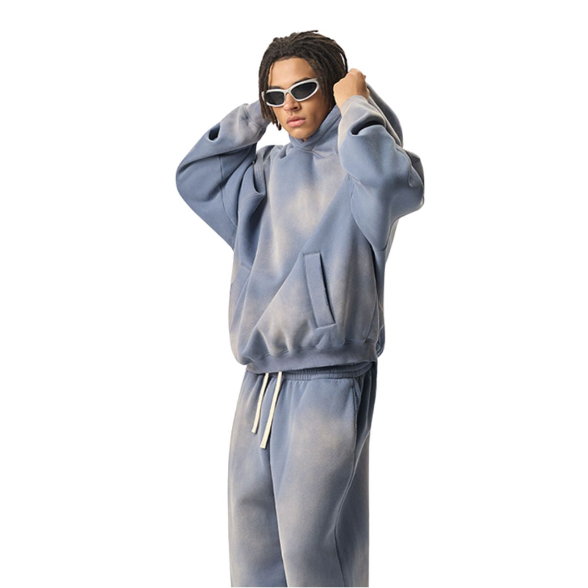 Oversized Spray-Bleach Distressed Fleece Hoodie