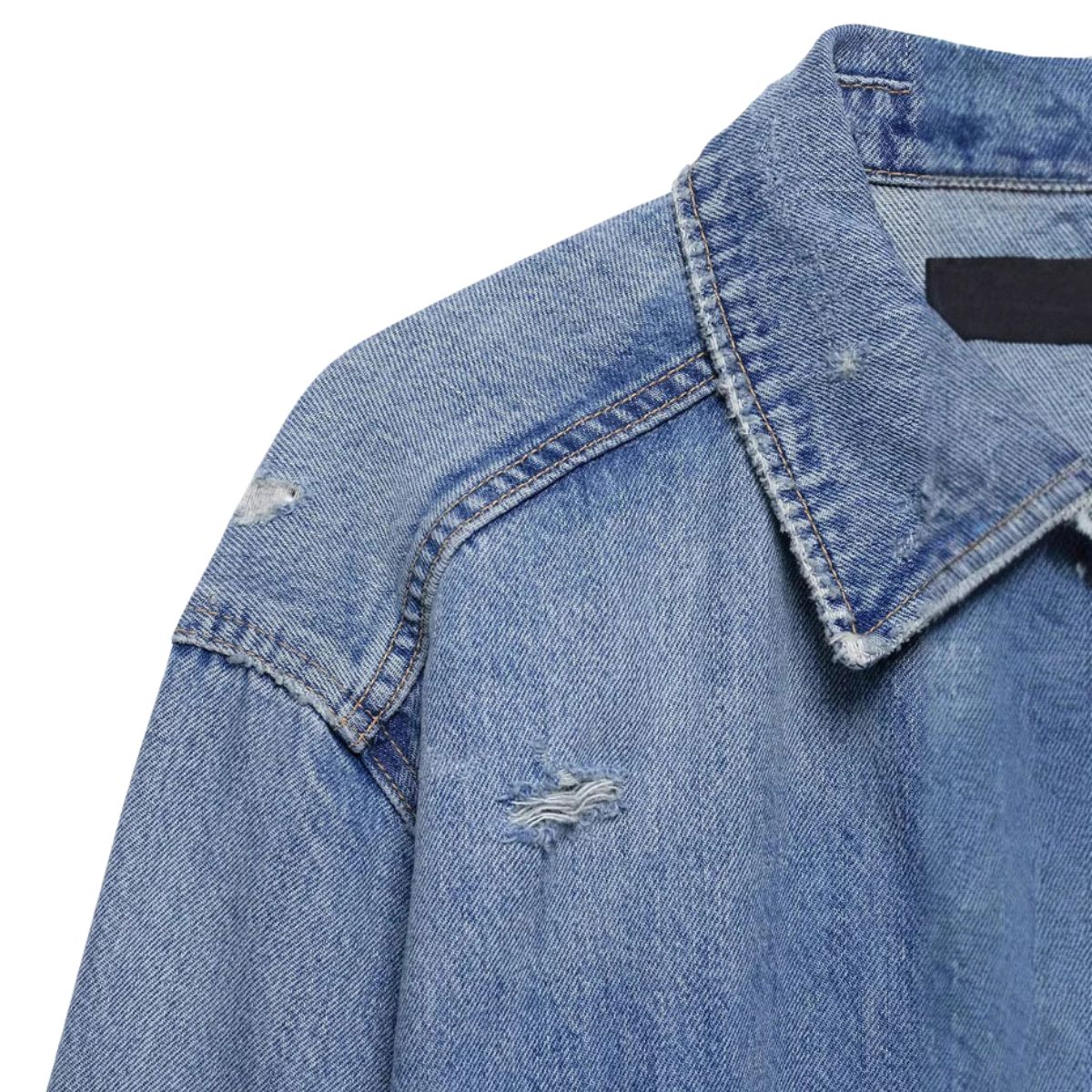 Raw Hem Cropped Ripped Denim Jacket