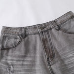 Baggy Fit Distressed Grey Ripped Jeans