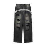 Arc Stripe Washed Ripped Jeans-INNBLAC Fashion Apparel