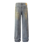 Blue Wash Distressed Ripped Wide-Leg Jeans