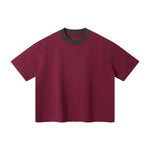 Oversized Color-Block Ribbed Collar Comfortable Tee