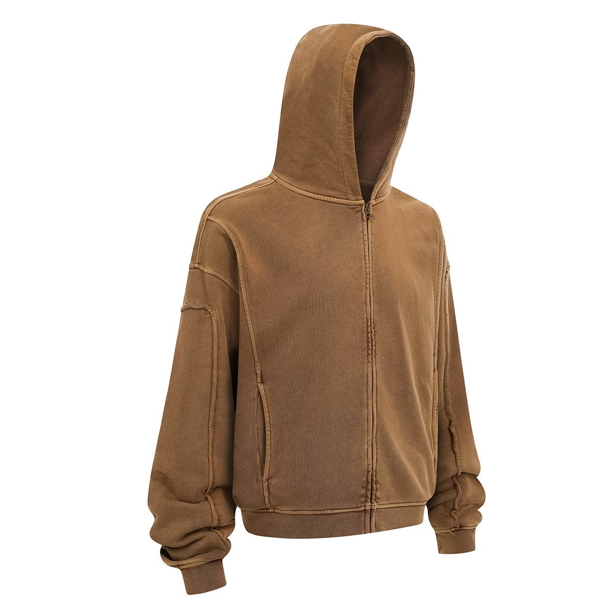 Vintage Washed Oversized Zip Up Distressed Hoodie