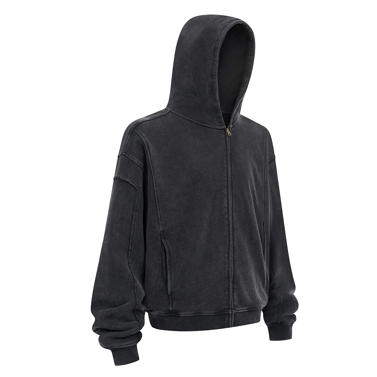 Vintage Washed Oversized Zip Up Distressed Hoodie