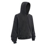 Vintage Washed Oversized Zip Up Distressed Hoodie