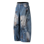 Distressed Paint Splatter Barrel-Leg Jeans