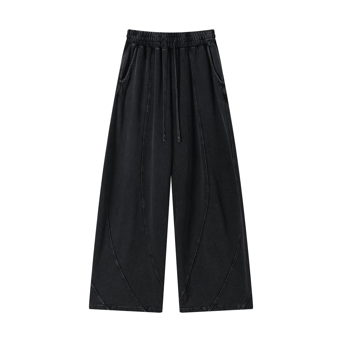 Streetwear Distressed Curved Panel Straight-Leg Pants