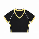Contrast V-Neck Slim Fit Cropped Y2K Tee