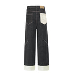Cuffable Hem Contrast Patch Denim Pants