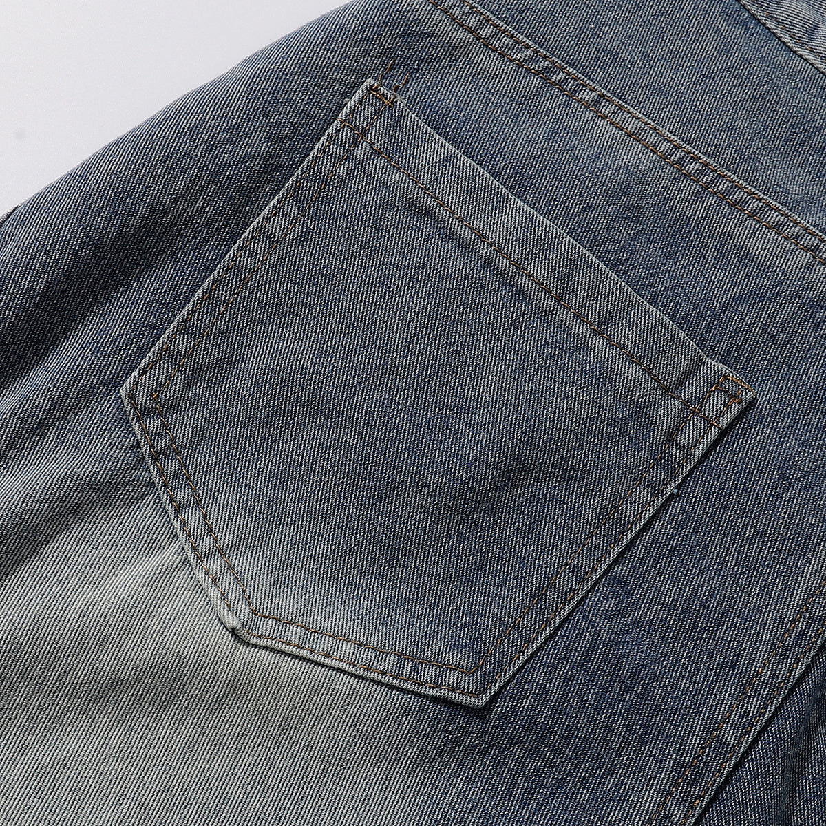 Front Panel Stitching Vintage Washed Denim Shorts