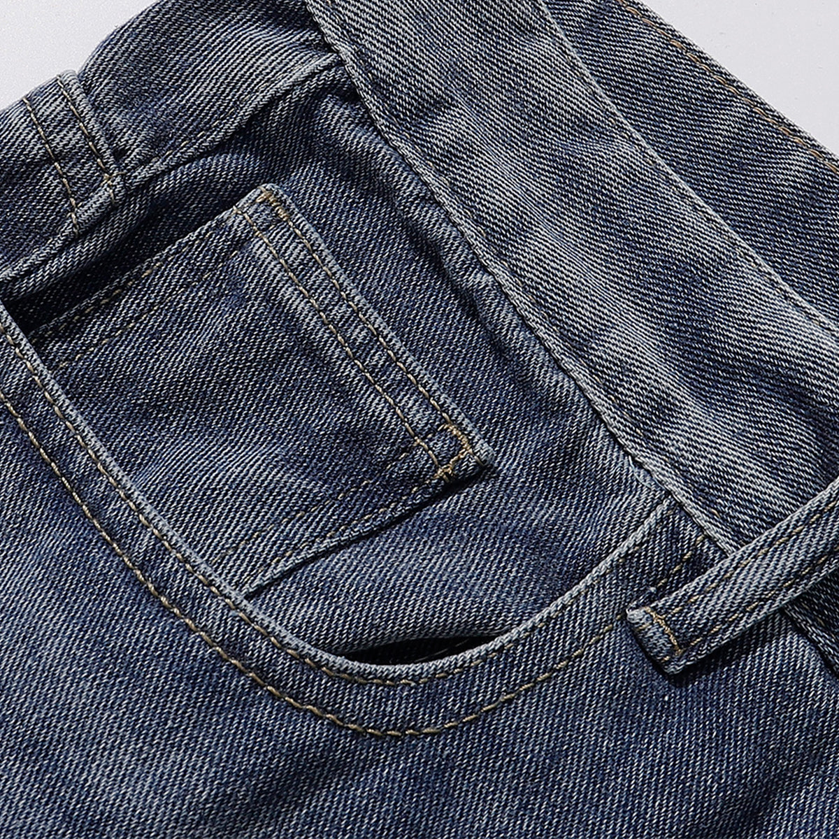 Plaid Patch Back Pocket Denim Shorts