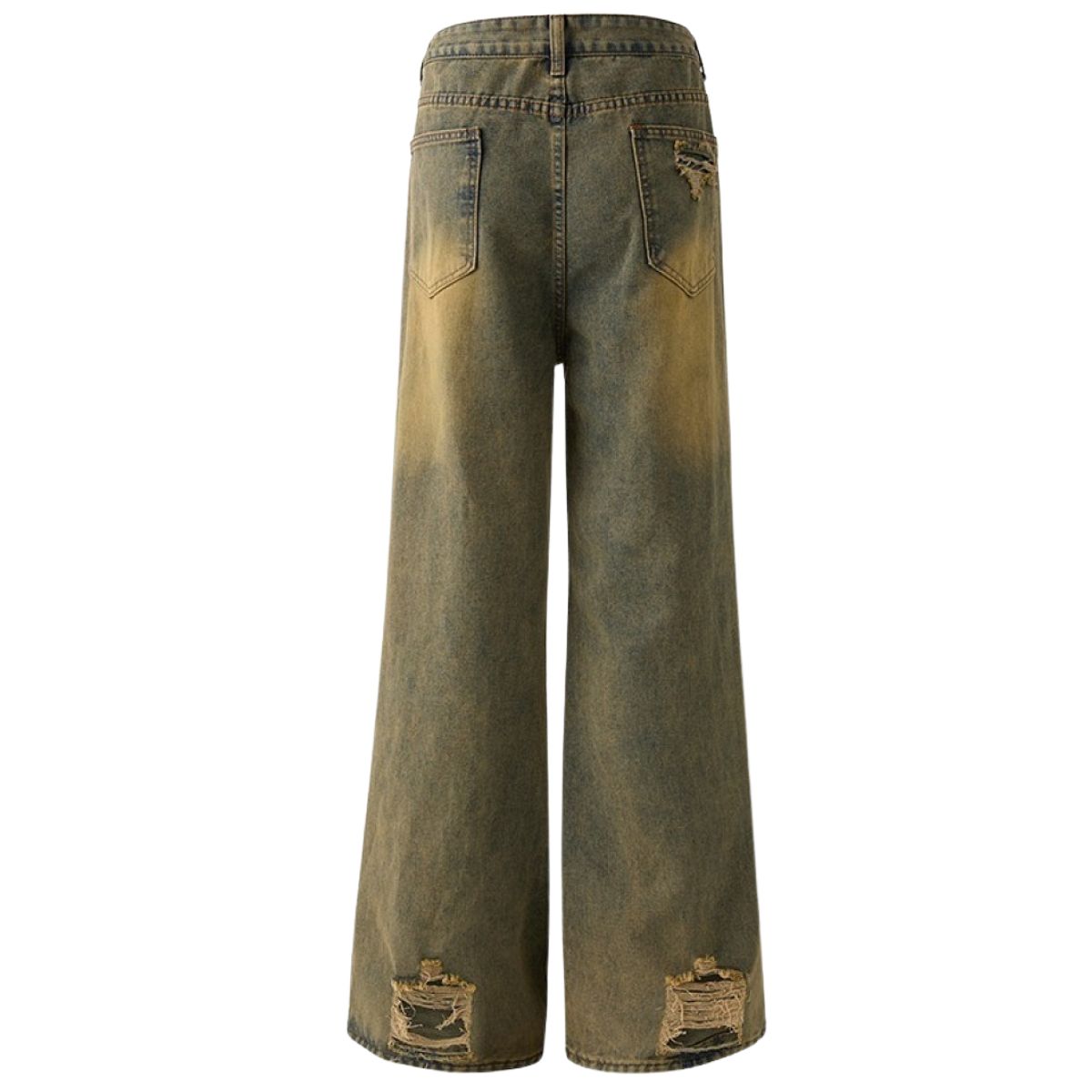 Vintage Distressed Wide Straight Leg Denim Jeans