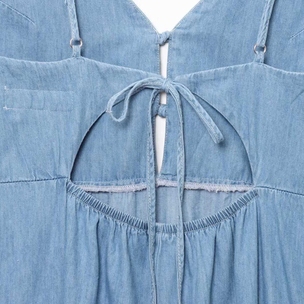 Spaghetti Straps Bow Denim Maxi Dress