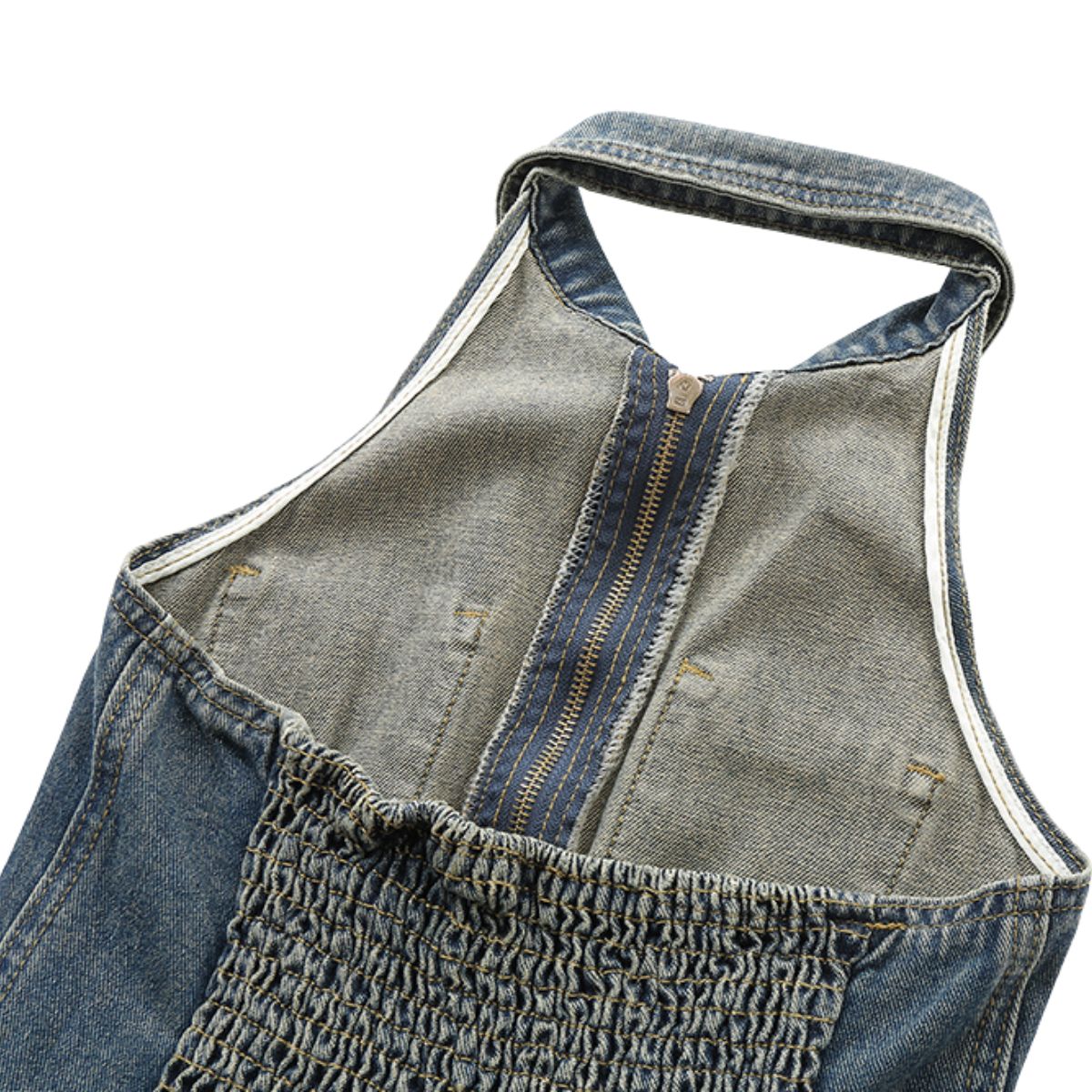 Halter Neck Belted Ripped Denim Mini Dress