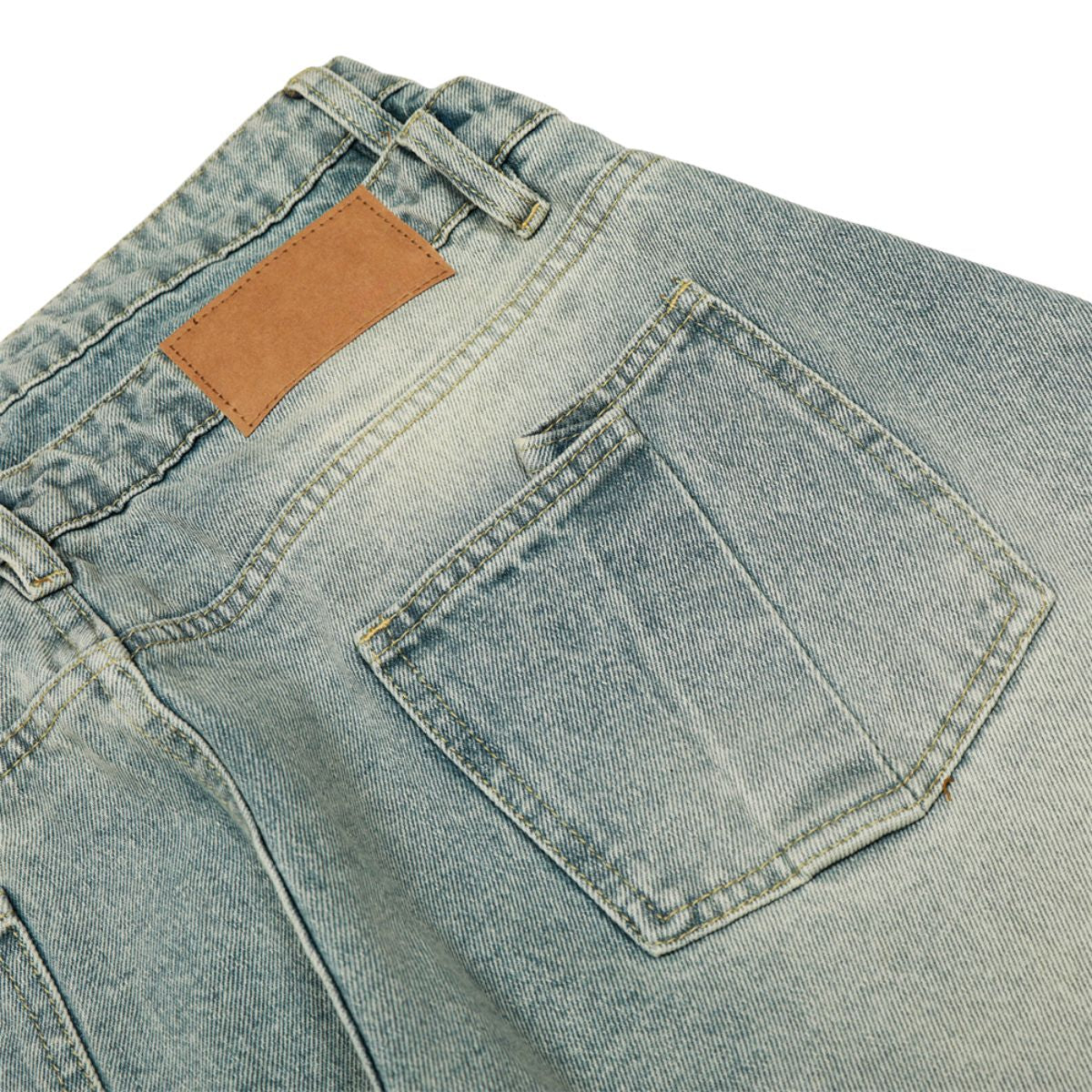 Men's Two-Tone Double Waist Denim Pants Washed Distressed Punk