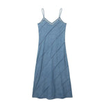 Diagonal Stitching Denim Spaghetti Strap Dress