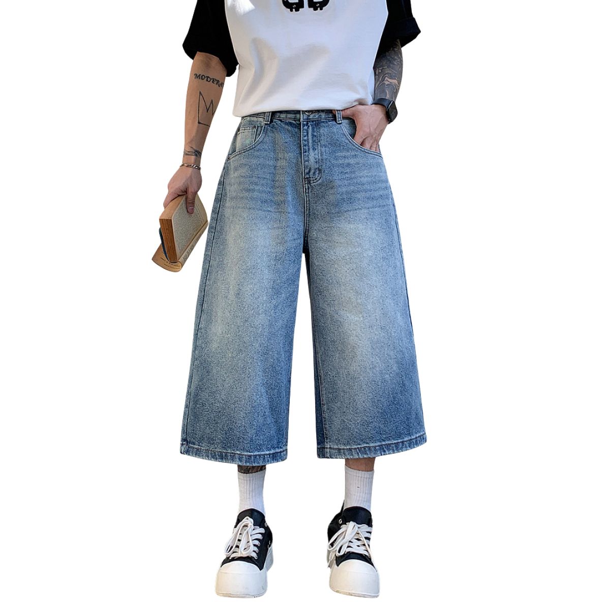 Vintage Sand Wash Straight Leg Denim Shorts