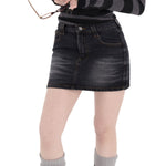 Dark Wash Faded Denim Mini Skirt