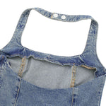 Halter Neck Fitted Bodycon Denim Mini Dress