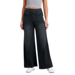 Women's Vintage Whiskered Wide Leg Jeans Stretchy Casual Pants