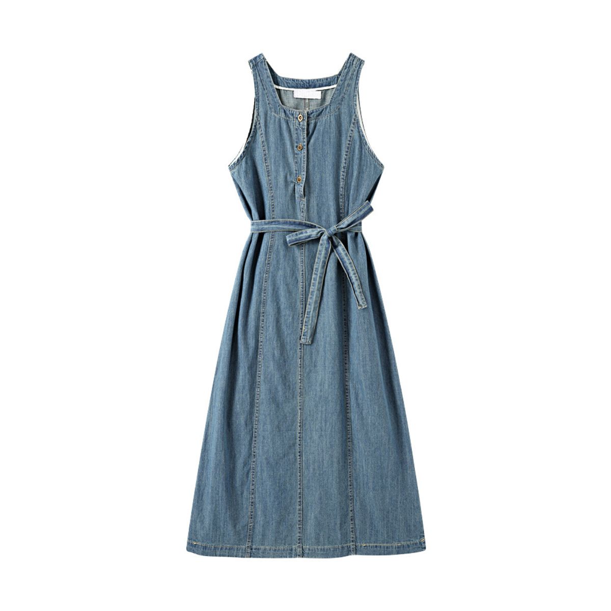 Sleeveless Self-Tied Denim Midi Dress