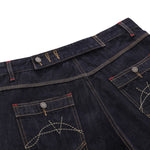 Deconstructed Embroidered Raw Denim Bermuda Shorts