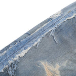 Vintage Washed Distressed Denim Bermuda Shorts with Frayed Panels