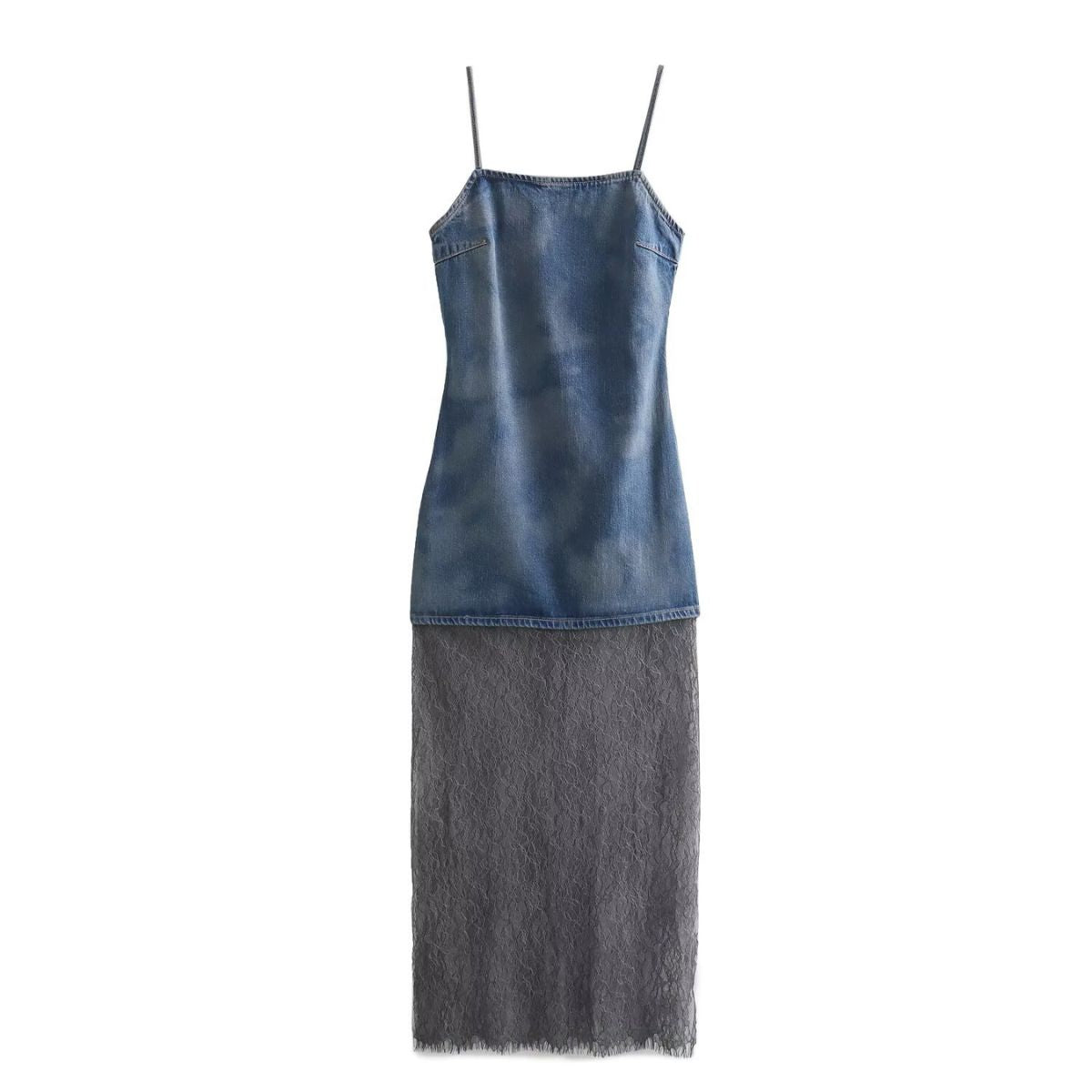 Lace Patchwork Denim Maxi Dress