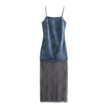 Lace Patchwork Denim Maxi Dress