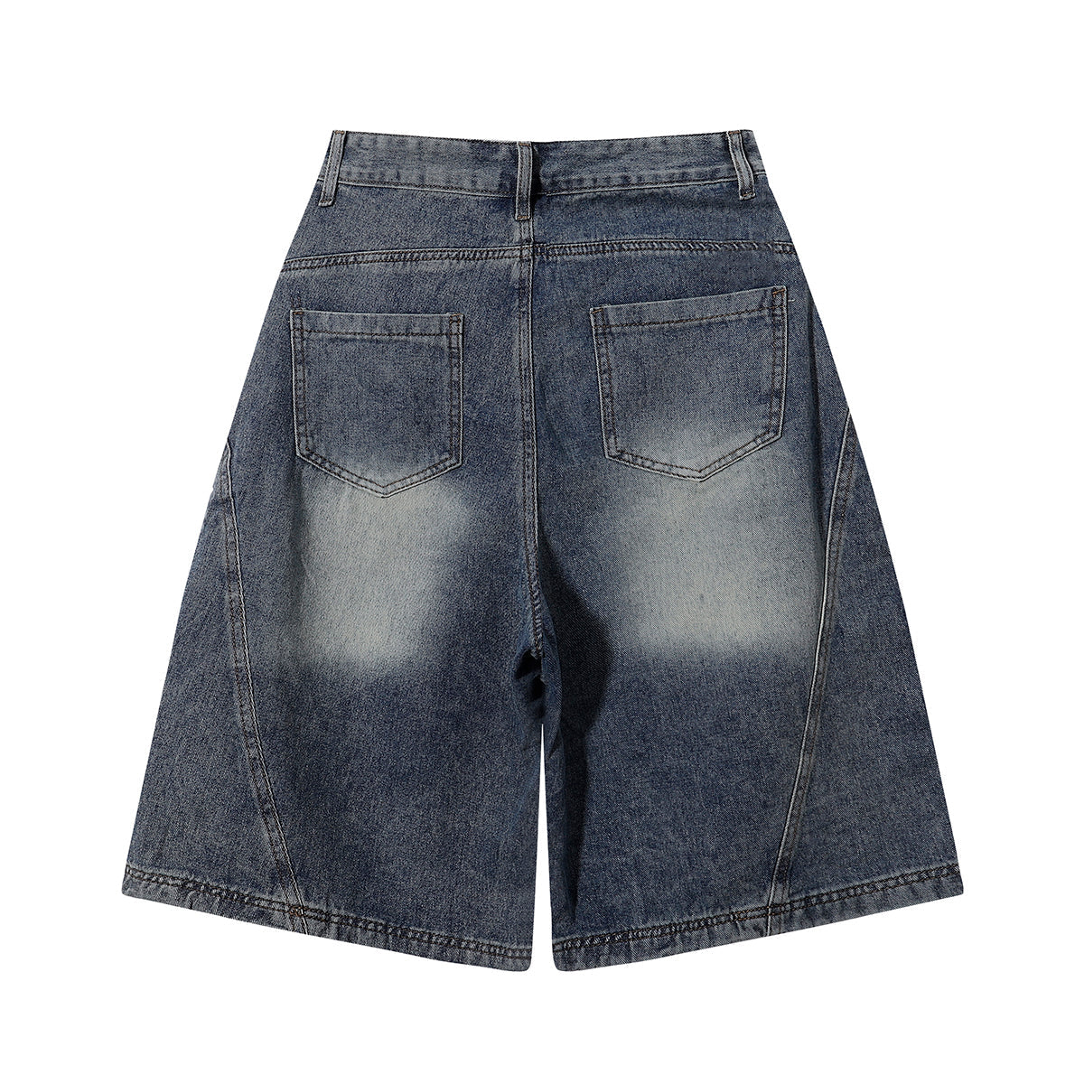 Front Panel Stitching Vintage Washed Denim Shorts