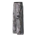 Baggy Fit Distressed Grey Ripped Jeans