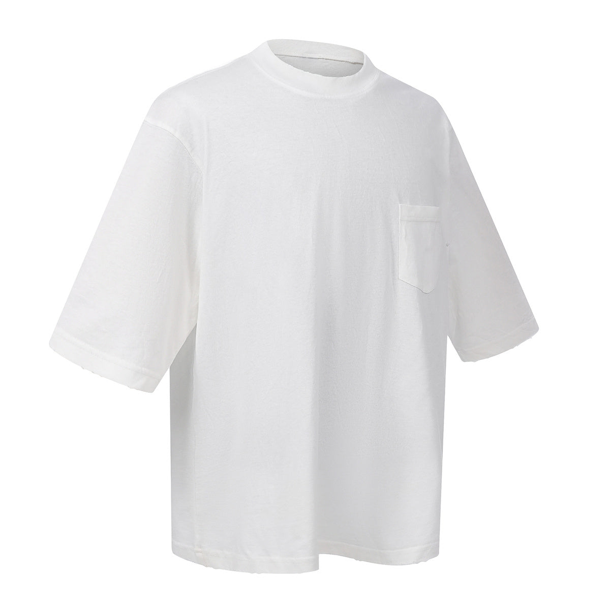 Washed Raw-Edge Pocket Clean Fit Crew Neck Tee