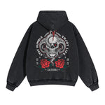 Skull Graphic Acid Wash Hoodie-INNBLAC Fashion Apparel