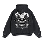 Skull Graphic Acid Wash Hoodie-INNBLAC Fashion Apparel