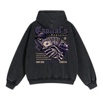 Skull Graphic Acid Wash Hoodie-INNBLAC Fashion Apparel