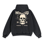 Skull Graphic Washed Boyfriend Hoodie-INNBLAC Fashion Apparel