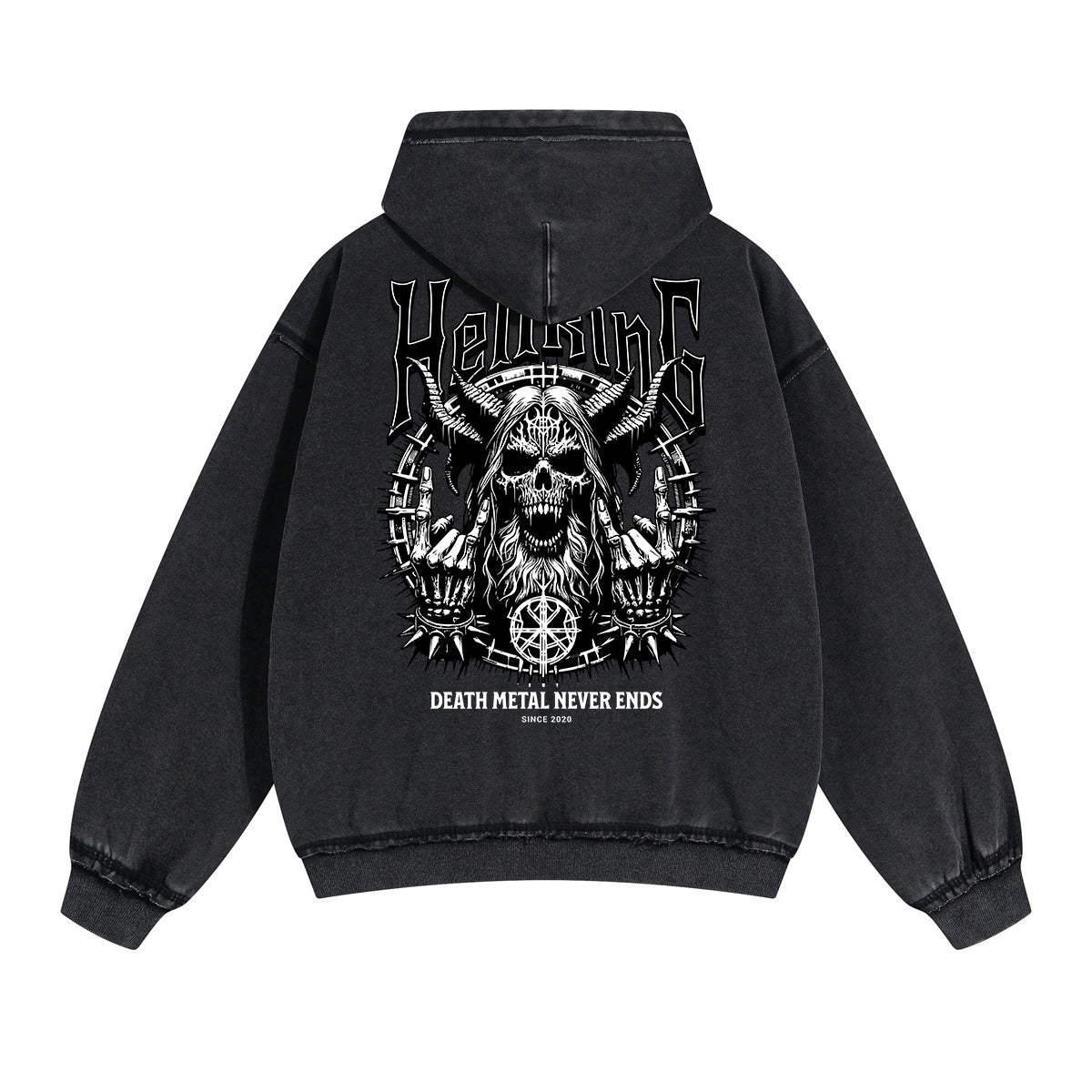 Skull Graphic Washed Boyfriend Hoodie-INNBLAC Fashion Apparel