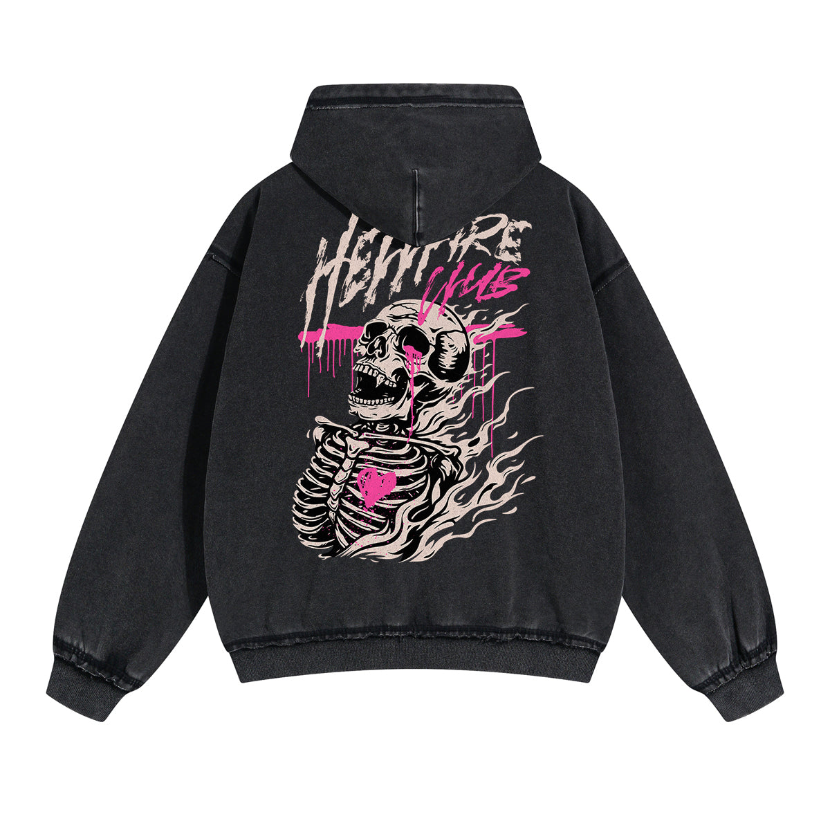 Skull Graphic Washed Boyfriend Hoodie-INNBLAC Fashion Apparel