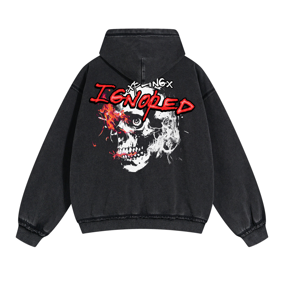 Skull Graphic Washed Boyfriend Hoodie-INNBLAC Fashion Apparel