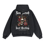 Skull Graphic Washed Boyfriend Hoodie-INNBLAC Fashion Apparel