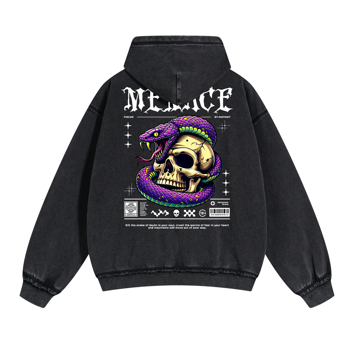 Skull Artwork Graphic Faded Hoodie-INNBLAC Fashion Apparel