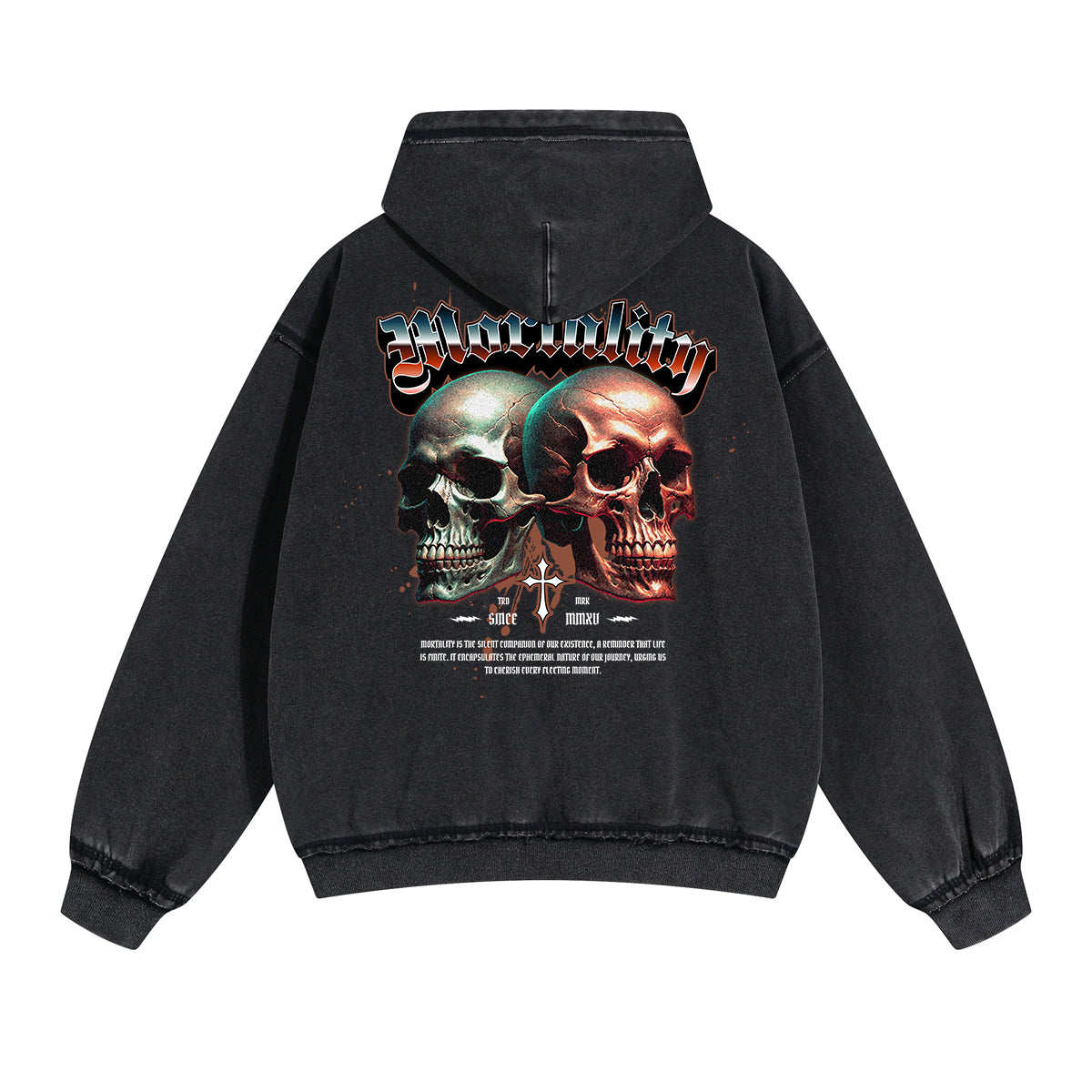 Skull Artwork Graphic Faded Hoodie-INNBLAC Fashion Apparel