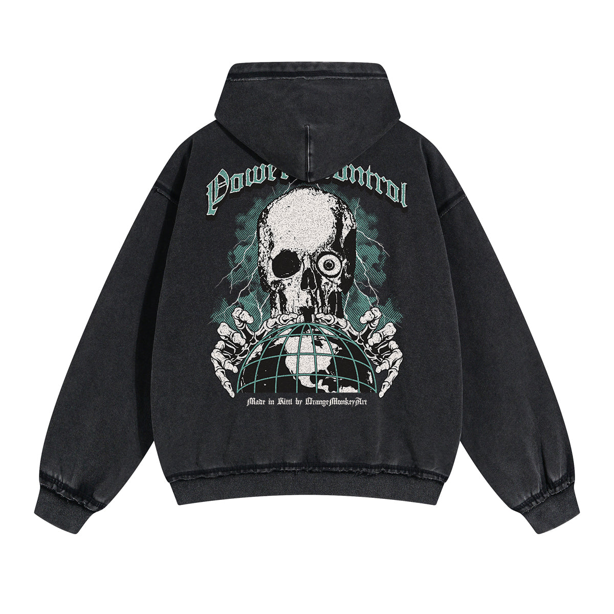 Skull Artwork Graphic Faded Hoodie-INNBLAC Fashion Apparel