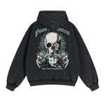 Skull Artwork Graphic Faded Hoodie-INNBLAC Fashion Apparel