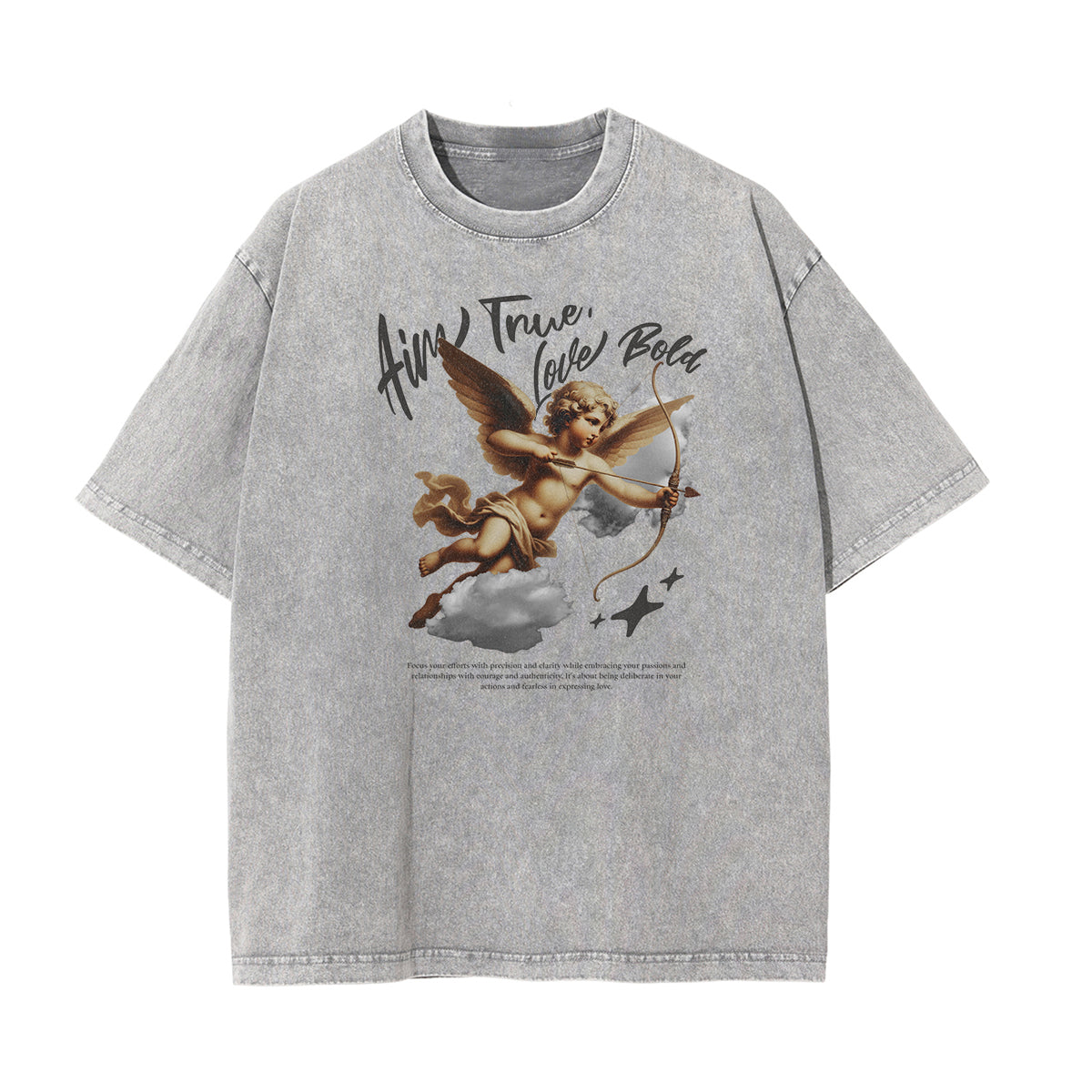 Gray Cute Cupid Cartoon Graphic Tee